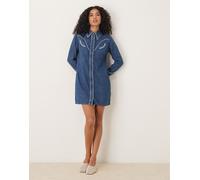 Wrangler - Vestito camicia di jeans stile western blu medio con profili a contrasto M