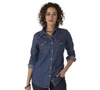 Wrangler Western Long Sleeve Denim Snap Shirt Camicia, Jeans Scuro, XL Donna