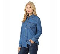Wrangler Western Long Sleeve Snap Shirt Camicia, Denim Medio, S Donna