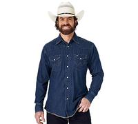 Wrangler Western Long Sleeve Snap Work Shirt Washed Finish Camicia Elegante, Bleu Jean Foncé, L Uomo