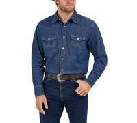 Wrangler Western Long Sleeve Snap Work Shirt Washed Finish Camicia Elegante, Bleu Jean Foncé, L Uomo
