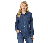 Wrangler Women's Retro Western Long Sleeve Snap Shirt, Dark Denim, Small