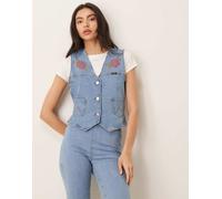 Wrangler x Lainey Wilson - Gilet di jeans aderente blu con stampa cowboy in coordinato L