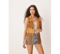 Wrangler x Lainey Wilson - Gilet in camoscio sintetico color cuoio con frange-Marrone XS