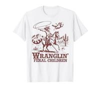 Wranglin' Feral Kids Funny Raccoon Western Mom Country Maglietta