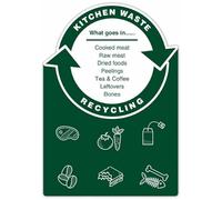 WRAP Recycling - Cartello di sicurezza per rifiuti da cucina, cartello specializzato in riciclaggio, cartello in metallo, 30,5 x 40,6 cm