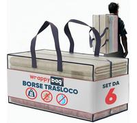 Wrappybag Borse Trasloco Resistenti XXL in Set da 6 - Ideali come Sacchi per Trasloco e Borse Salvaspazio - Idrorepellenti e con Maniglie Rinforzate - Per Vestiti e Biancheria - 76x36x38 cmpè