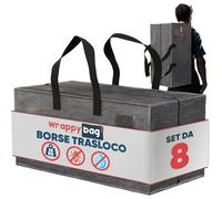 Wrappybag Borse Trasloco Resistenti XXL in Set da 8 - Ideali come Sacchi per Trasloco e Borse Salvaspazio - Idrorepellenti e con Maniglie Rinforzate - Per Vestiti e Biancheria - 76x36x38 cmpè