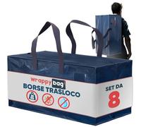 Wrappybag Borse Trasloco Resistenti XXL in Set da 8 - Ideali come Sacchi per Trasloco e Borse Salvaspazio - Idrorepellenti e con Maniglie Rinforzate - Per Vestiti e Biancheria - 76x36x38 cmpè
