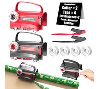 Wraprocut (confezione da 2) taglierina per carta per avvolgere ruote e dispenser di nastro con 4 nastri, kit di 2 lame di ricambio per regalo di Natale, strumento per taglierina di carta per rotolo