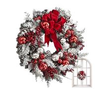 Wreath Decoration- 16 Inch Hanging Garland Light, Flocking Pendant Decoration | Battery Operated Decor, Winter Wreath Display Piece for Doorr, Window, Home