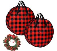 Wreath Storage Container | 2-piece Plaid Zippered Wreath Storage Bags With Handles For Protecting Holiday Wreaths, Suitable For Christmas Decor In Home, Basement, Garage, Closet, And Attic