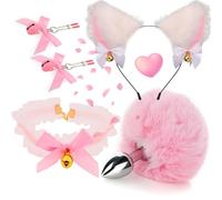 WreGmgg ̣ σ Rose Love, Set Pompon in Pelliccia Di Volpe in Pizzo Rosa Fai Brillare La Tua Bellezza!-N043