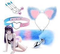 WreGmgg Blue Fox Set 4 Pezzi, Coda di Volpe Pelosa, Fascia, Set di Accessori per Giochi di Ruolo, Regalo di Coppia - H