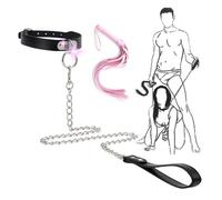 Wregmgg Collana Ad Anelli Di Ferro In Pelle Nera Con Frusta Rosa, Morbida E Confortevole, Morbida Al Tatto, Durevole, Set Di Accessori Dallo Stile Unico -Z