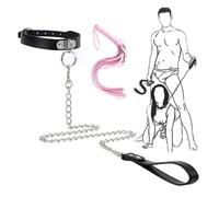 WreGmgg Collana Ad Anello Di Ferro In Pelle Nera Con Frusta Rosa, Robusta E Durevole, Con Grande Consistenza, Accessorio Di Moda Dallo Stile Unico -Z