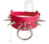 WreGmgg Collana in Pelle Rossa con Borchie, Stile Moda Versatile, Pelle Rossa di Alta qualità, Lunghezza della Catena Regolabile-Z