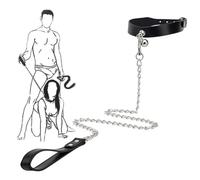 WreGmgg Collare Regolabile in Pelle Nera, con Catene Libere, Ideale per La Ginnastica, Regalo Originale - H