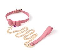 WreGmgg Colletto in Pelle Rosa con Catena Libera, Collana in Morbida Pelle Rosa con Cinturino A Catena Rimovibile - H