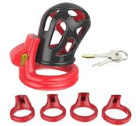 WreGmgg Nuovo Rotondo Testa al Coperto Traspirante Nero E Rosso Giungimento Indossabile Speciale Collare Gabbia con 4 Anelli, Regalo di Coppia - D3