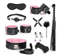 WreGmgg Set di 10 Pezzi di Cuoio Rosa, Braccialetto Regolabile per Le Mani E Le Cosce in Cuoio Nero per Principianti, Regalo per Coppia -H3