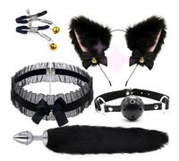 Wregmgg Set Di 4 Pezzi In Pizzo Nero Di Volpe Con Rifiniture Per Il Viso, Morbido E Traspirante, Costume Da Gioco Di Ruolo Creativo -Z