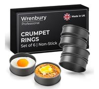 Wrenbury Crumpet Rings - Set di 6 anelli antiaderenti per cuocere uova, 9 cm, stampi inglesi per muffin, pancake per pasticceria, in acciaio al carbonio, facili da pulire, realizzati in Inghilterra