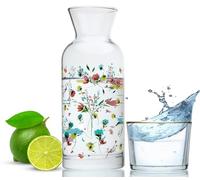 Wrenbury Set di caraffa e bicchiere da comodino, brocca in vetro da 700 ml con tazza, elegante caraffa decanter per camera da letto e sala da pranzo, design Flora