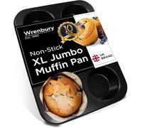 Wrenbury Jumbo Muffin Pan 6 Cup - Nonstick XL Deep Muffin Pan for Baking 3.75" Cup - Big Cup Tin - Oversized Extra Large Cupcake Mold - Dishwasher Safe - PTFE Free