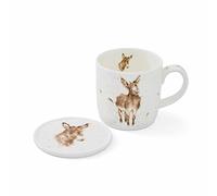 Wrendale by Royal Worcester - Tazza e sottobicchieri Gentle Jack Donkey, multicolore, Porcellana, Multicolore, 9.5 x 12 x 8 cm