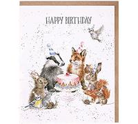 Wrendale Designs - Biglietto di compleanno artistico (WRE-OC072) - Festa del bosco - animali intorno alla torta