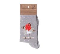Wrendale Designs Calze Natalizie, Robin - Grigio, Taglia unica