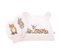 Wrendale Designs Hannah Dale "Little Forest" Set di cappelli e guanti per neonati con animali della foresta, bianco