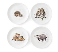 Wrendale Designs Royal Worcester - Set di 4 piatti in ceramica in due misure per riccio e gufo (20 cm)