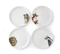 Wrendale Designs Royal Worcester - Set di 4 piatti in ceramica in due misure per riccio e gufo, motivo: volpe e gufo (26 cm)