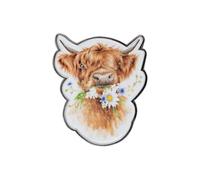 Wrendale Designs - Spilla Daisy Coo' Highland mucca, Lega di zinco placcata argento opaco