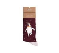Wrendale Designs XSOCKM006 - Calzini natalizi da uomo, con pinguino, 1 paio, taglia 41-46, Colore: rosso, 41-46