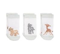 Wrendale LTW-SOCK005 - Set di 3 paia di calzini per bambini, zebra, leone, giraffa, lavabili, 0-6 mesi, bianco, 0-6 Mesi