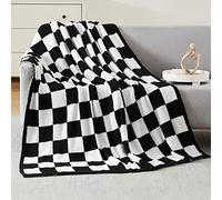 WRENSONGE Coperta a scacchi, in microfibra bianca e nera, morbida, accogliente, calda, fatta a mano, per divano, sedia, letto, campeggio, picnic, viaggi, leggera, 127 x 178 cm
