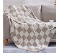 WRENSONGE Coperta a scacchi, in microfibra color tortora, morbida, accogliente, calda, fatta a mano, per divano, sedia, letto, campeggio, picnic, viaggi, coperta leggera - 127 x 178 cm