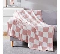 WRENSONGE Coperta a scacchi, in microfibra rosa, morbida, accogliente, calda, fatta a mano, per divano, sedia, letto, campeggio, picnic, viaggi, coperta leggera - 127 x 178 cm