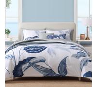 WRENSONGE Set di biancheria da letto queen size, 7 pezzi, motivo floreale, blu, con lenzuola, per letto queen size, motivo a foglie, morbido e leggero in microfibra traspirante, in una borsa, per
