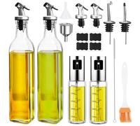 WRENYZK 4 bottiglie di olio, 2 bottiglie di olio d'oliva da 500 ml e 2 flaconi spray per olio da 100 ml, in vetro per aceto e olDispenser con beccuccio per olio d'oliva, imbuto, spazzola, etichetta