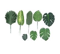 Wresetly 68 Pezzi 8 Tipi Decorazioni per la Festa Tropicali Foglie di Monstera della Giungla, Foglie di Palma Artificiale con Falso Stelo