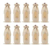 Wresetly Sacchetti per vino in con coulisse, coperture singole riutilizzabili con corde ed etichette (10 pezzi), Primario, moderno