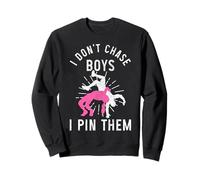 Wrestling Girl I Don't Chase Boys I pin Them Funny Wrestler Felpa