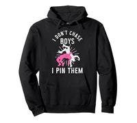 Wrestling Girl I Don't Chase Boys I pin Them Funny Wrestler Felpa con Cappuccio