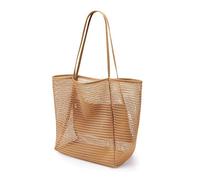 WREWING Borsa da spiaggia in rete con tasca sicura con cerniera, borsa per la spesa riutilizzabile extra large per donne, vacanze, viaggi e picnic, Marrone, Taglia unica