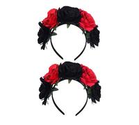 WREWING Cerchietto elastico con rosa artificiale, corona floreale da sposa, per Halloween, matrimoni, feste, accessori per capelli, 2 pezzi