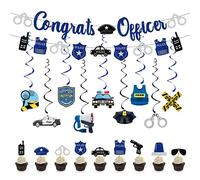WREWING Kit di decorazioni per la laurea dell'Accademia di polizia, striscione completo, vortici e decorazioni per torte per feste di ufficiali